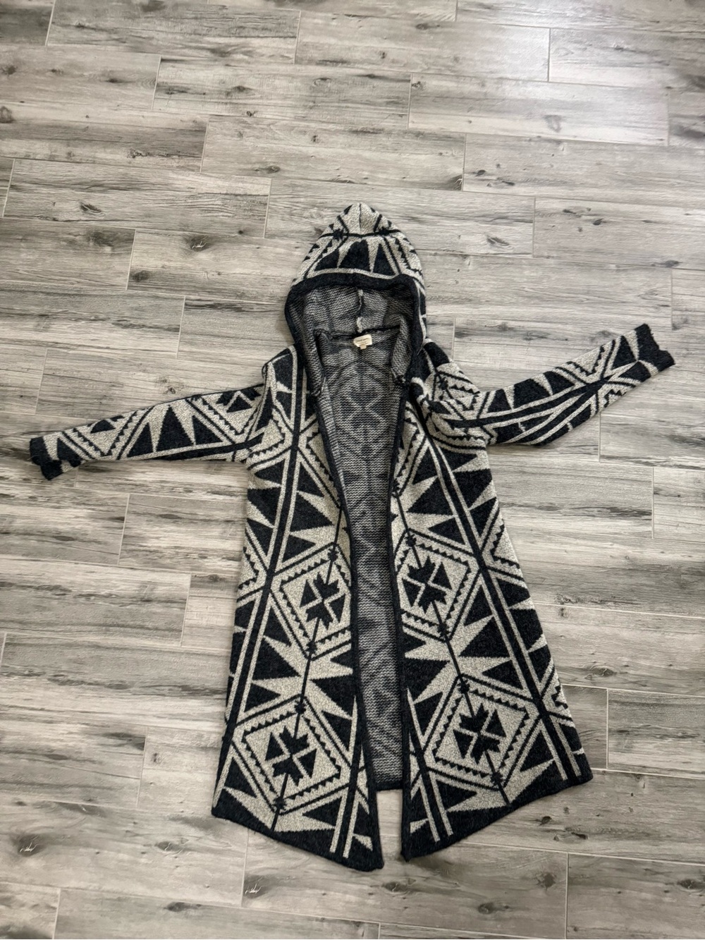 emory park Hooded Aztec Open-Front Coatigan - Black & Cream